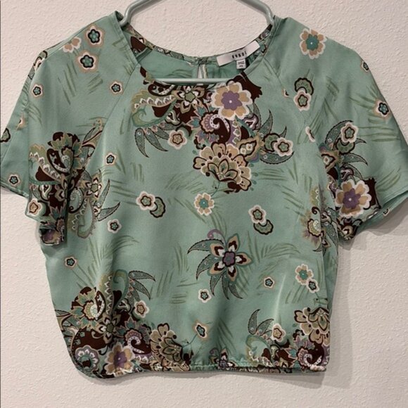 Ro&De Mint Green Floral Crop Top Floral Print Short Sleeve Cropped - Picture 1 of 17